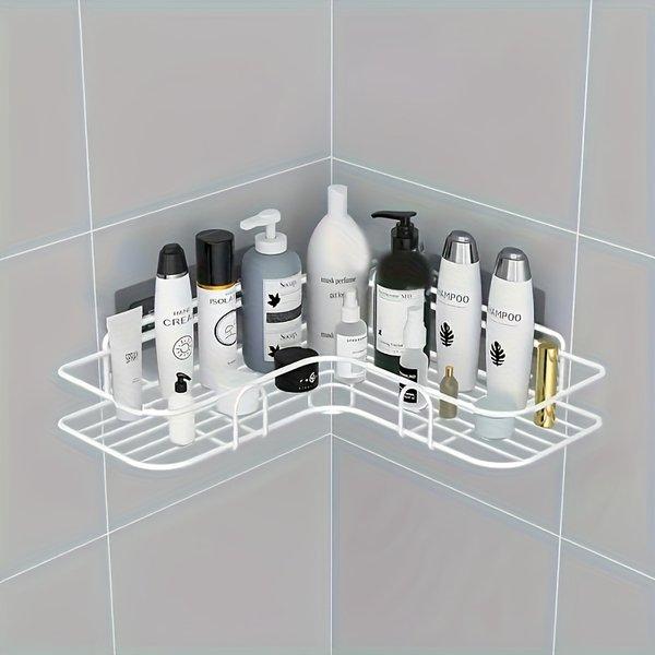 Large Wall Mounted Bathroom Storage Rack No Drilling Metal Wire Mesh Organizer for Shampoo Conditioner Space Saving Durable Design