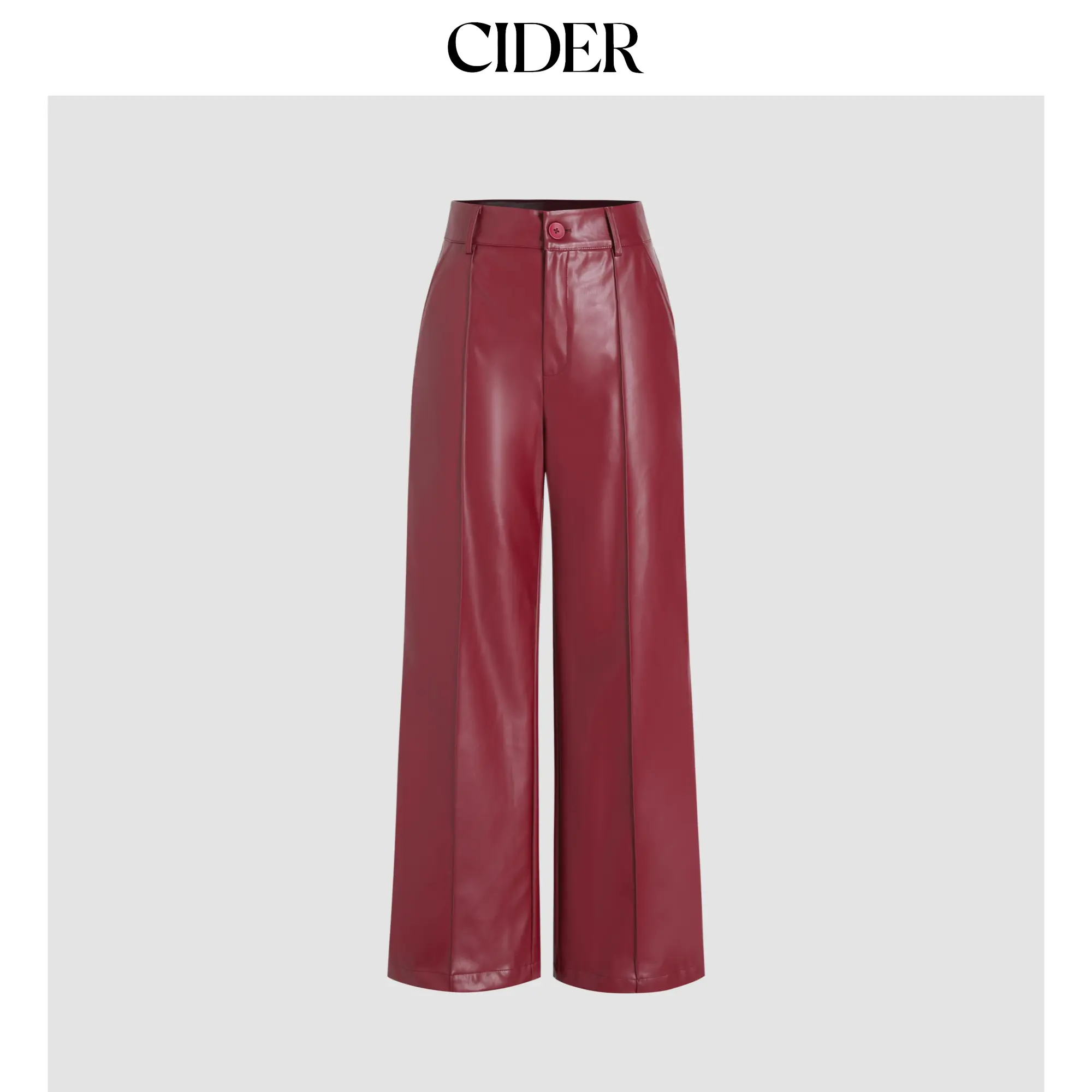 Cider Women's Chic Solid Faux Leather Trousers, High Waist and Oversize Wide Leg Fashion Pants in Sizes 2-26, Bottoms, Street, Lady, Woven, Faux Leather Pants, Flattering Pants