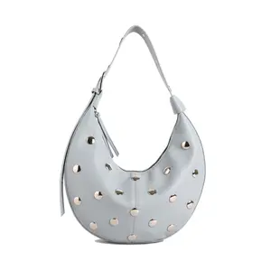 2026 New Retro Rivet Crescent Dumpling Bag Unique Design Stylish Shoulder Crossbody Bag Trendy Daily Women Handbag