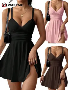 Women's Sexy V Neck Spaghetti Strap Dress Bodycon Slim Fit Elegant Summer Party Dress