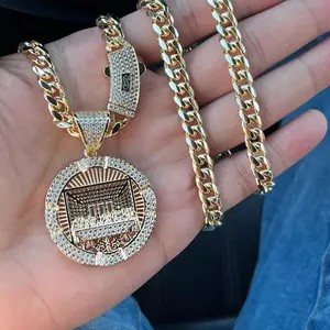 14k Gold Bonded Pendant and Necklace with Diamond Accents for Men and Women