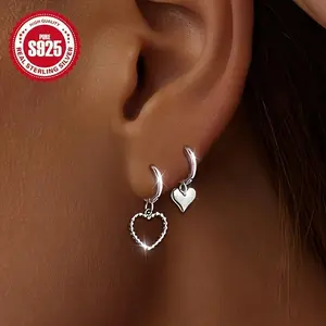 2 Pairs S925 Silver Heart Pendant Earrings - Hypoallergenic | Daily/Party Gift for Her