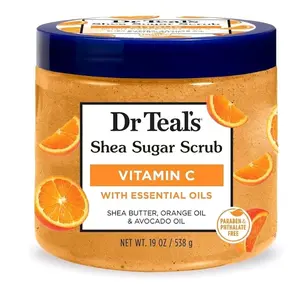 Dr Teal's Shea Sugar Body Scrub with Vitamin C Citrus Scented Essential Oils & Shea Butter 19 oz Paraben Free Formula