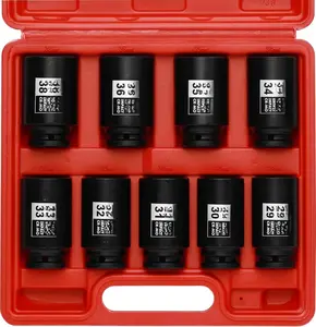 large socket set 1/2- Inch Drive Deep Spindle Axle Nut Impact Socket Set, 6 Point, CR-MO, Metric, 29mm-38mm, 9- 1/2" Dr. Deep Impact Socket Set