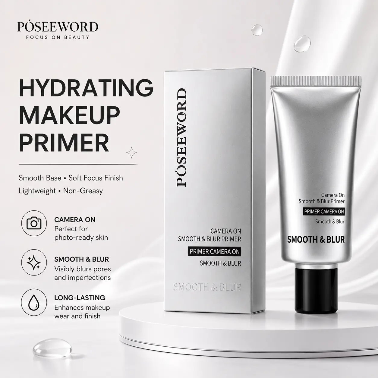 PÓSEEWORD Hydrating Moisturizers Makeup Primer - Smooth, Blur Camera-Ready Base, Lightweight Non-Greasy Face Primer for Soft Focus Finish & All-Day Wear