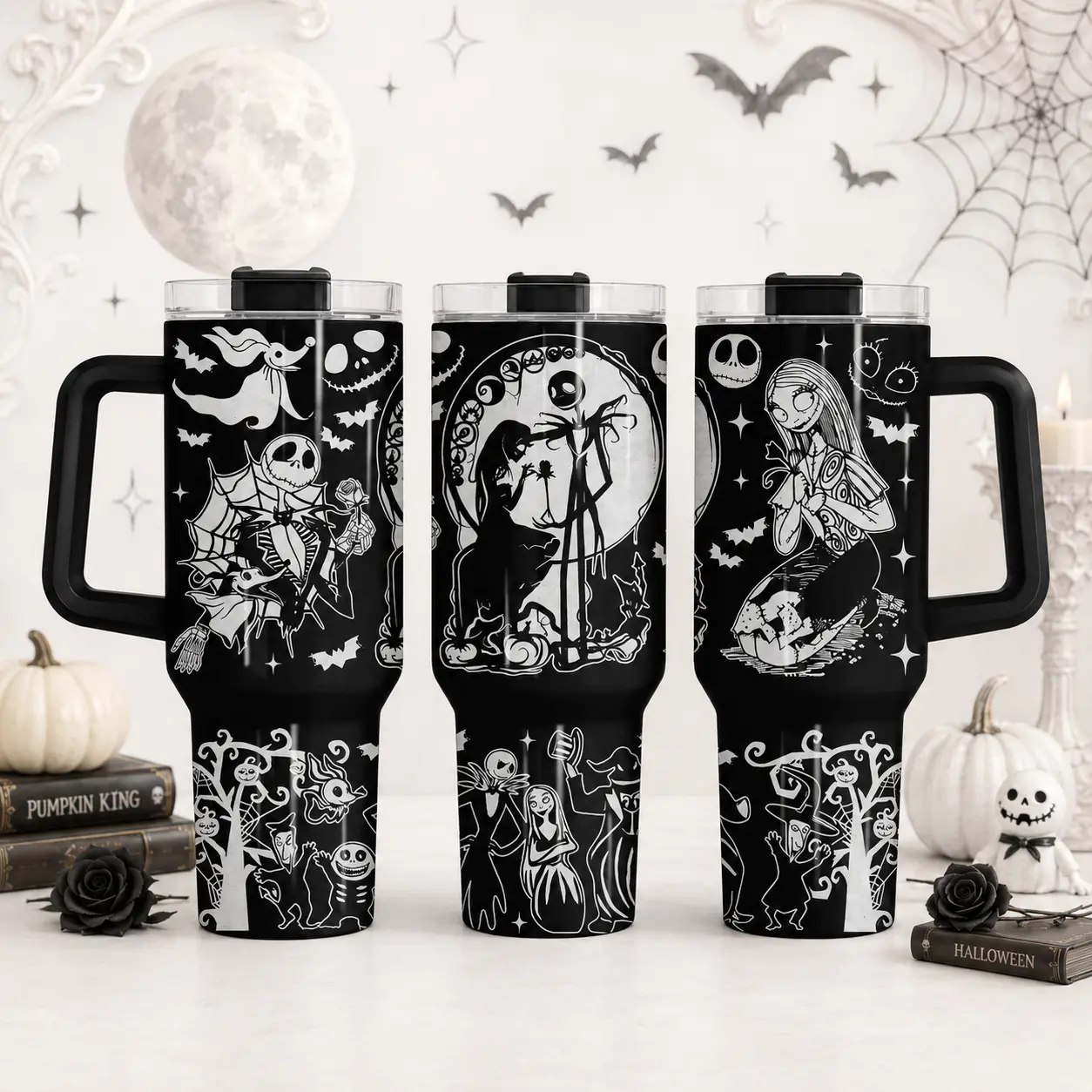 ShinyKT The Nightmare 40oz Insulated Stainless Steel Travel Tumbler with Handle, Straw, Leak-Proof Vacuum Thermal Design, 12H Hot/24H Cold Retention, Goth Aesthetic Halloween Gift Reusable Large Drinkware
