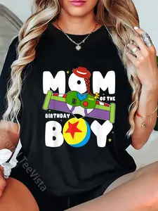 100% Cotton Mom Of The Birthday Boy Toy Lover Funny Story B-day Party T-Shirt