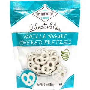 Hayden Valley Foods Vanilla Yogurt Covered Pretzels - 5oz Resealable Bag - Gourmet Flavored Pretzels Snack Natural