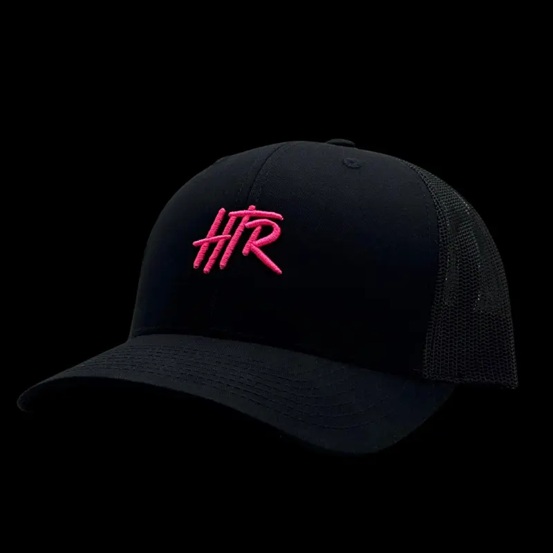 HTR Co. 0005-PK Black Meshback Trucker Hat with Pink Embroidered HTR