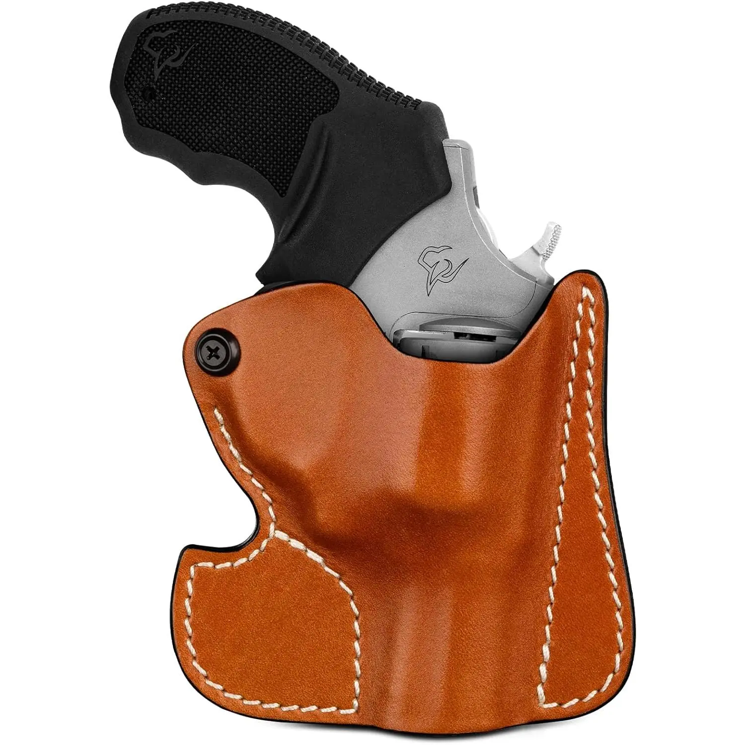 Full-Grain Leather Pocket Carry Holster for Compact J-Frame Revolvers - Ambidextrous, Low-Profile, Adjustable Fit, 1-Hand Draw, Trigger Cover, Customizable Rubber Post System for S&W 642, Ruger LCR, 2"-2.25" Barrel Hunting Everyday Carry