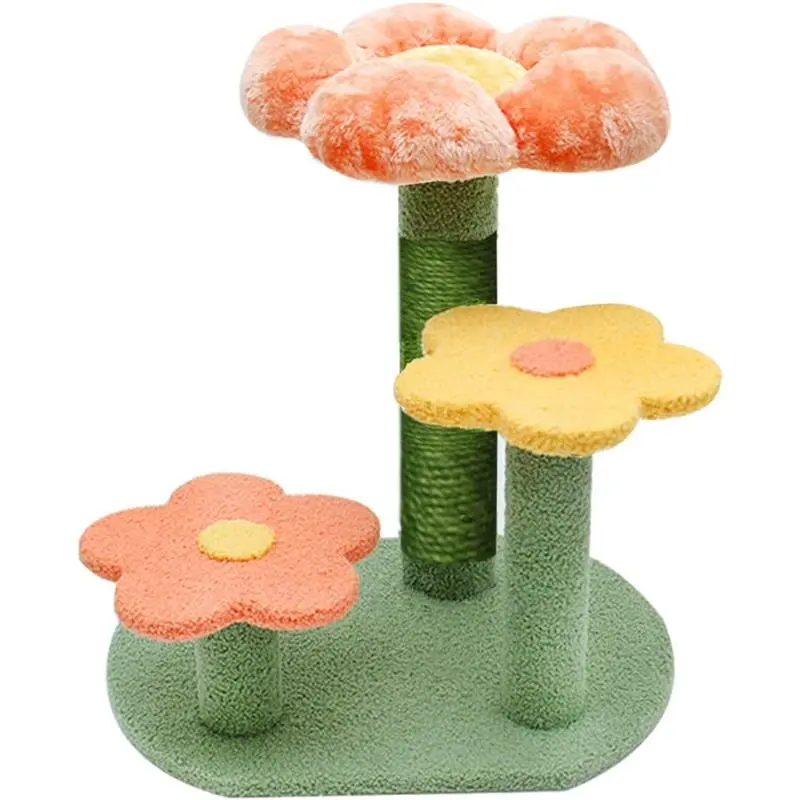 Flower Cat Tree Activity with Scratching Post, Pink - Small Indoor Cats Tower, Natural Sisal Scratcher, Climbing Cat Tree