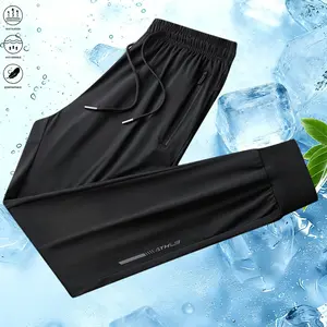 Men’s long pants with drawstring waist, zippered pockets, stretchy ice-glide fabric; suitable for running, fitness, and outdoor activities. Running gear | Casual sportswear