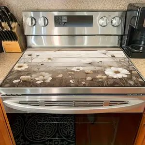1pc 2D Flat Spring Floral Daisy Pattern Stove Cover Protector |   Rustic Wood Background Design, Easy to Clean for Kitchen, Washing Machine, Dryer, Stovetop Panel Protector