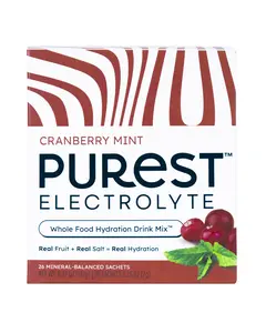 PUREST ELECTROLYTE 26-Count Cranberry Mint Organic Whole Food Hydration Drink 100% Sea Salt Mineral Balanced Sachets