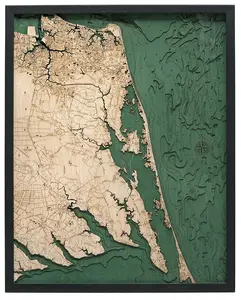 Virginia Beach to Kitty Hawk Wood Carved Topographic Depth Chart / Map