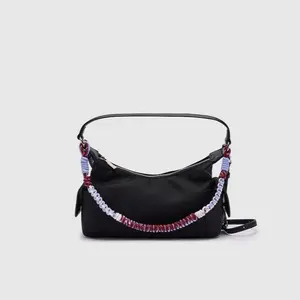 URBAN REVIVO 2026 Spring Women's Woven Rope Crossbody & Shoulder Bag - Messenger Bag, Chain Strap, Cross Strap Detail, Textile Shell, UAYB50162