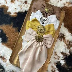 Western Coquette Hair Bows with Gold Buckle Detail for Stylish Hair Accessories - Fashionable & Elegant Western Coquette Design for Versatile Hair Decoration