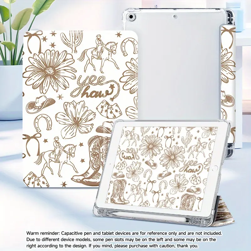 Stylish denim-themed design with an adjustable stand and pen slot. This foldable, non-slip TPU protective case is suitable for Samsung, iPad mini, iPad Air, iPad Pro/iPad 10th and 11th generation iPads.