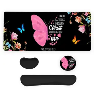 Floral Butterfly Universal Mouse Pad & Keyboard Wrist Rest Set, Ergonomic Wrist Support, Waterproof Computer Mat, Suitable for Home Office Gaming