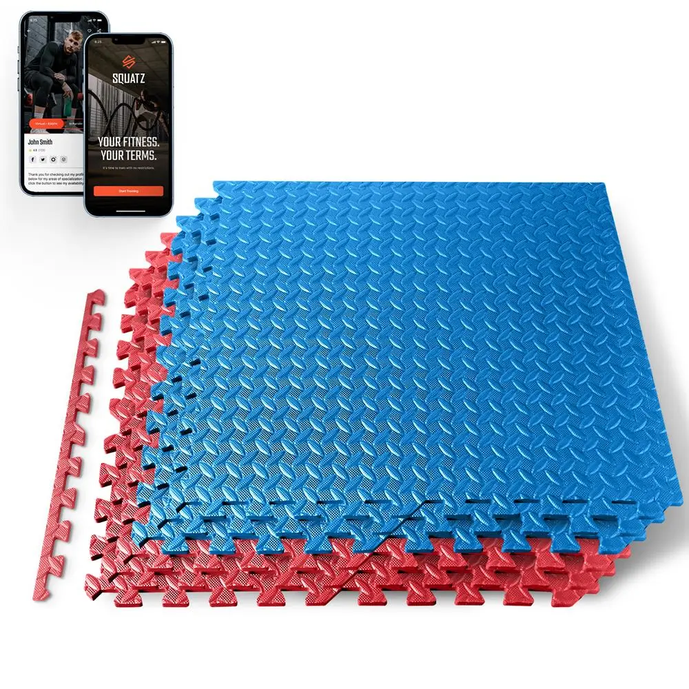 6PCS Puzzle Exercise Mat - Blue & Red | Interlocking EVA Foam Non-Skid Textured Tiles - 1/2” Thick Non-Slip Workout Floor Mats for Home Gym, Garage & Kids Play Area - Water-Resistant, Noise-Reducing & Easy Assembly