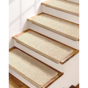Bullnose Stair Treads for Wooden Steps: 14 count Washable Non Slip Stair Ruuner Peel and Stick Adhesive Indoor Step Covers Staircase Protector 29.5"x9.5"x1.5" Beige