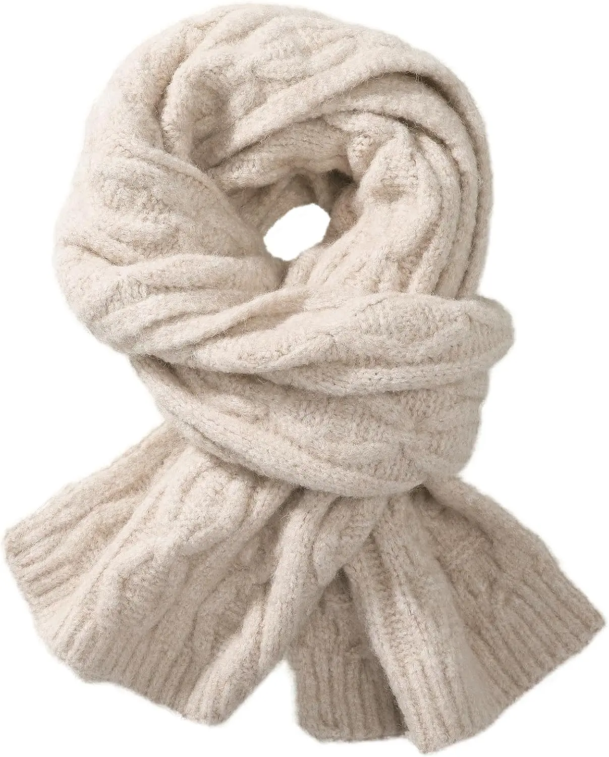 Women's Chunky Wrap Scarf, 67x11 in Rectangular Polyester Wool Warm Thick Knit Scarf for Winter Casual Wear (Sports & Outdoor Accessories), Twist Knit