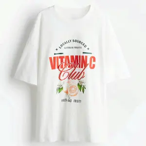 Women's Oversized Vitamin C Club Graphic T-Shirt Short Sleeve Tee Retro Citrus Orange Print Casual Streetwear Tops for Summer Fruit Fashion Fans