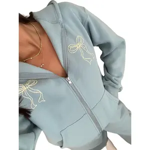 Blue Bow Matching Sweat Set
