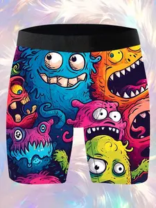 Men's Novelty Shorts Personalized Fashion Positioning Print Elastic Fabric Quick-Drying Breathable Soft Skin-Friendly Family Boxer Shorts Fun Gift Naughty Cute Menswear Socks