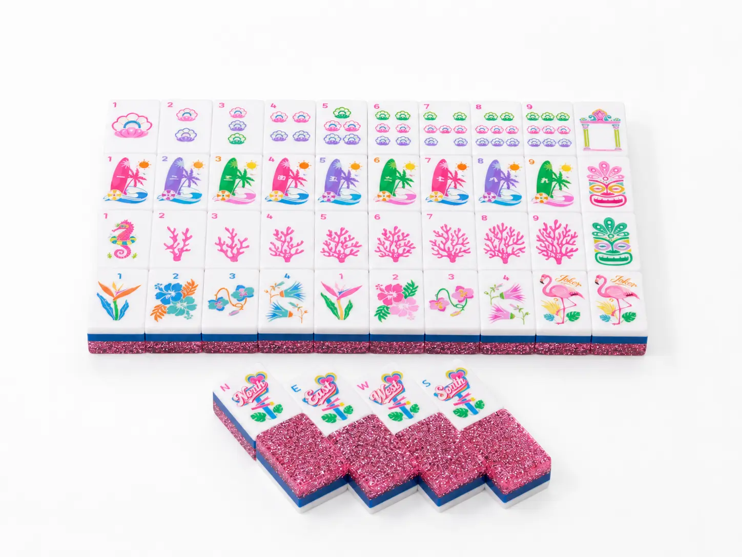 American Mahjong Tiles-Shiny Striped Border, Sea Glass Shell Domino-Shape Vibrant Acrylic Tabletop Game, Ideal Board Games for Family Night Home Leisure Gift Tablegame Boardgames