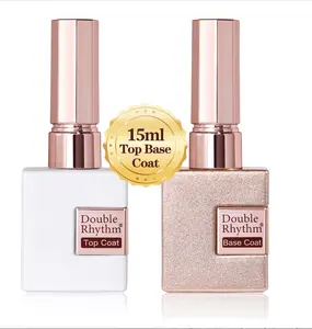 Double Rhythm 2 Pcs 15ML No Wipe Gel Top Coat and Base Coat Set Clear Glossy Gel Kit (Base and Top Coat)