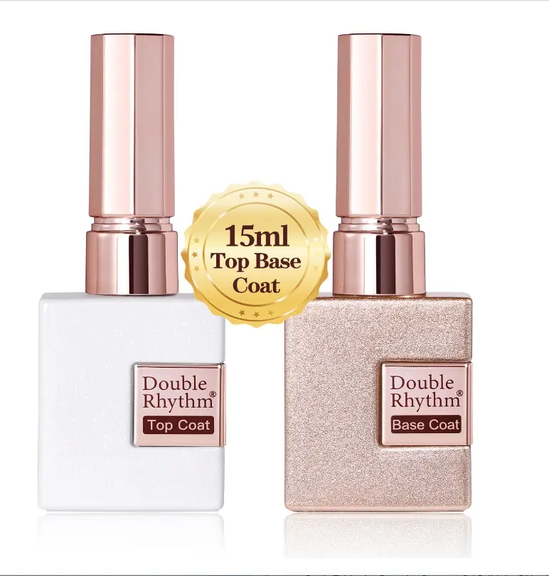 Double Rhythm 2 Pcs 15ML No Wipe Gel Top Coat and Base Coat Set Clear Glossy Gel Kit (Base and Top Coat)