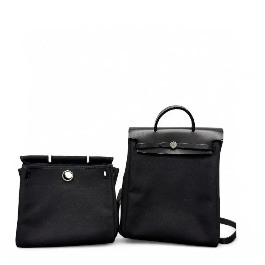 Pre-owned HERMÈS Leather Backpacks Hermes Herbag A Dos Backpack Canvas Black (rb01)