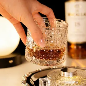 Hand-Painted Embossed Rotating Whiskey GlassTumbler with Pressure Relief Function European Design for Scotch Bourbon Cocktails Ideal Gift for Home Bars  Drinkware Bottles Mug