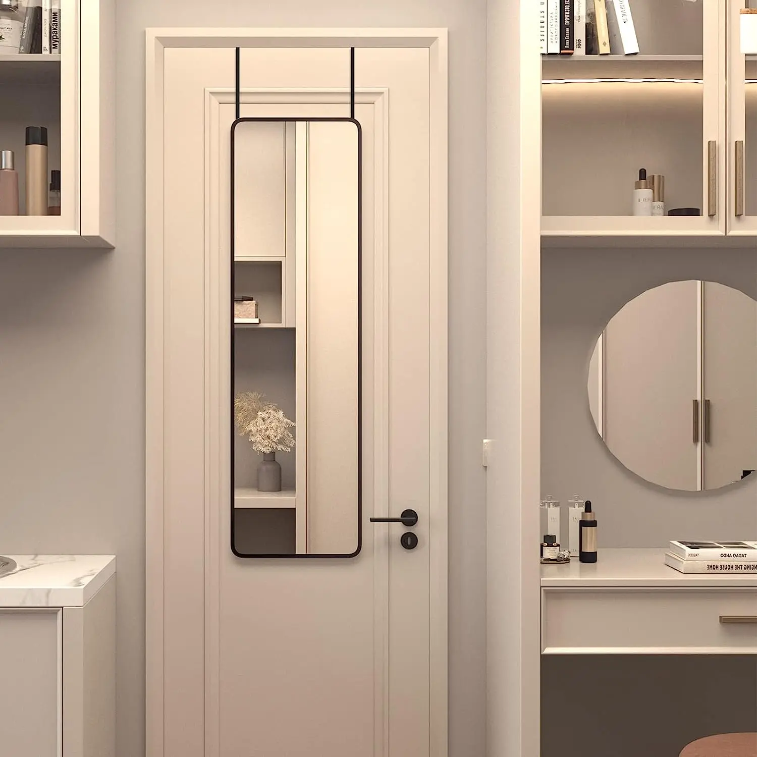47x14 Inch Black Narrow Full-Length Door Hanging Mirror - Space-Saving Indoor Furniture Wall Decor for Bedroom, Dorm, Room Decor