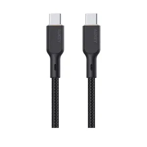 AUKEY CB-KCC101 1m 100W Fast Nylon Braided USB-C to USB-C Charging Cable with Kevlar Core for Smartphones & iPhones Durable 20000 Bending Lifespan Black