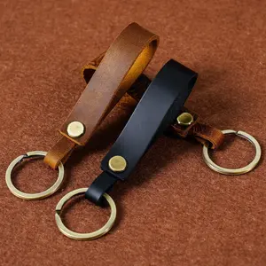 Antique Bronze Cowhide Keychain for Men and Women, Car Keychain Pendant, High-Quality Genuine Leather, Simple Gift