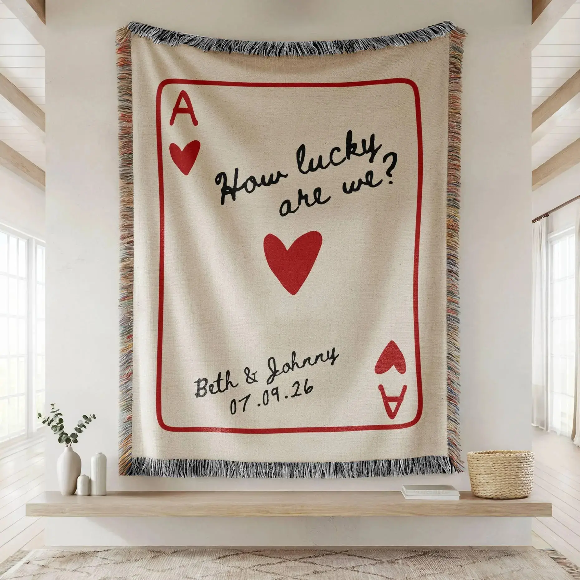 Custom Wedding Blanket Gift, Personalized Wedding Anniversary Throw Blanket Gift, Ace Playing Card Woven Blanket,Christmas gift for newlywed