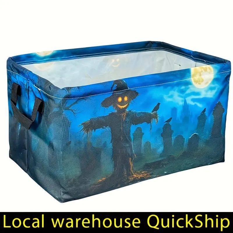 large Halloween Pattern Foldable Storage Basket - Durable Oxford Fabric With Sturdy Handles, Spooky Halloween Home Decor For Toys, Gifts Organization, Gift Basket Teacher Basket Book Basket, Halloween Basket, Fall Basket,Laundry Baskets