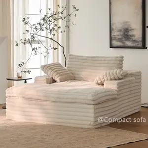 Compact Oversized Plush Chaise Lounge Sofa Bed – Fluffy Upholstered Sleeper Couch for Reading & Relaxing, Living Room Furniture (white Plush)