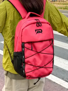 Large capacity backpack, solid color backpack, zipper closure, drawstring decoration, fashionable and versatile, casual and simple, suitable for college students to travel, hiking, men's and women's backpacks