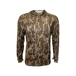 Original Bottomland Camo Hoodie. Earth Brown, Tree Bark Gray, Moss Green Tones. Woodland Camouflage Pattern, Hunting. Breathable, Bug Protection