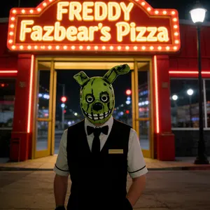 Five Nights at Freddy's Spring Trap Mask Toy Bear's Five Nights Harem 3 Game Periphery Horror Latex Headset Cosplay Prop Adult Full Face Latex Headset Halloween Makeup Ball Cosplay Prop Green Scary Accessory