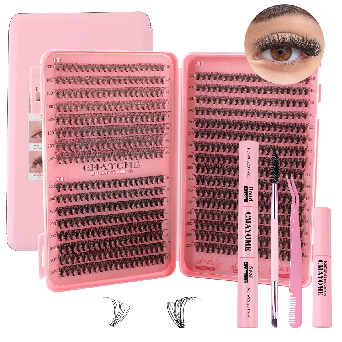 D-Curl Segmented False Eyelashes Box Set, 20D/30D/40D/50D Assorted Lengthening Thick Mixed Lashes, 32-Row Eyelash Book for Grafting, Beauty & Personal Care Cosmetic Makeup (Incl. Adhesives)