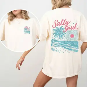 Comfort Colors Salty Soul, Beach, Sunset, Palm Trees, Summer, Front and Back, Comfort Colors T-Shirt, Women's Comfort Colors Tee