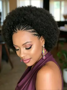 Afro Kinky Curly 13x4 Lace Front Wig, Human Hair Braided Blend, Short Curly Wig, Pre-Plucked Transparent, for Women