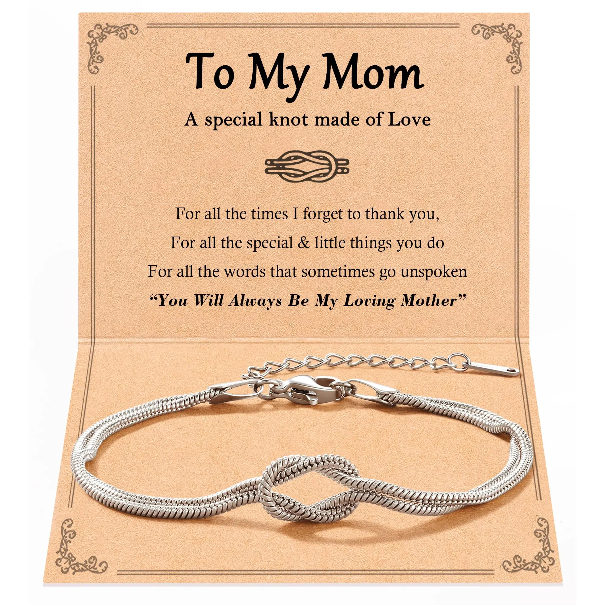 Love Knot Mom Artificial Gemstone High Quality Bracelet - Hypoallergenic Stainless Steel Jewelry for Adults, Modern Daily Accessory, Trendy All-Match Mothers' Gifts for Birthday, Mother's Day