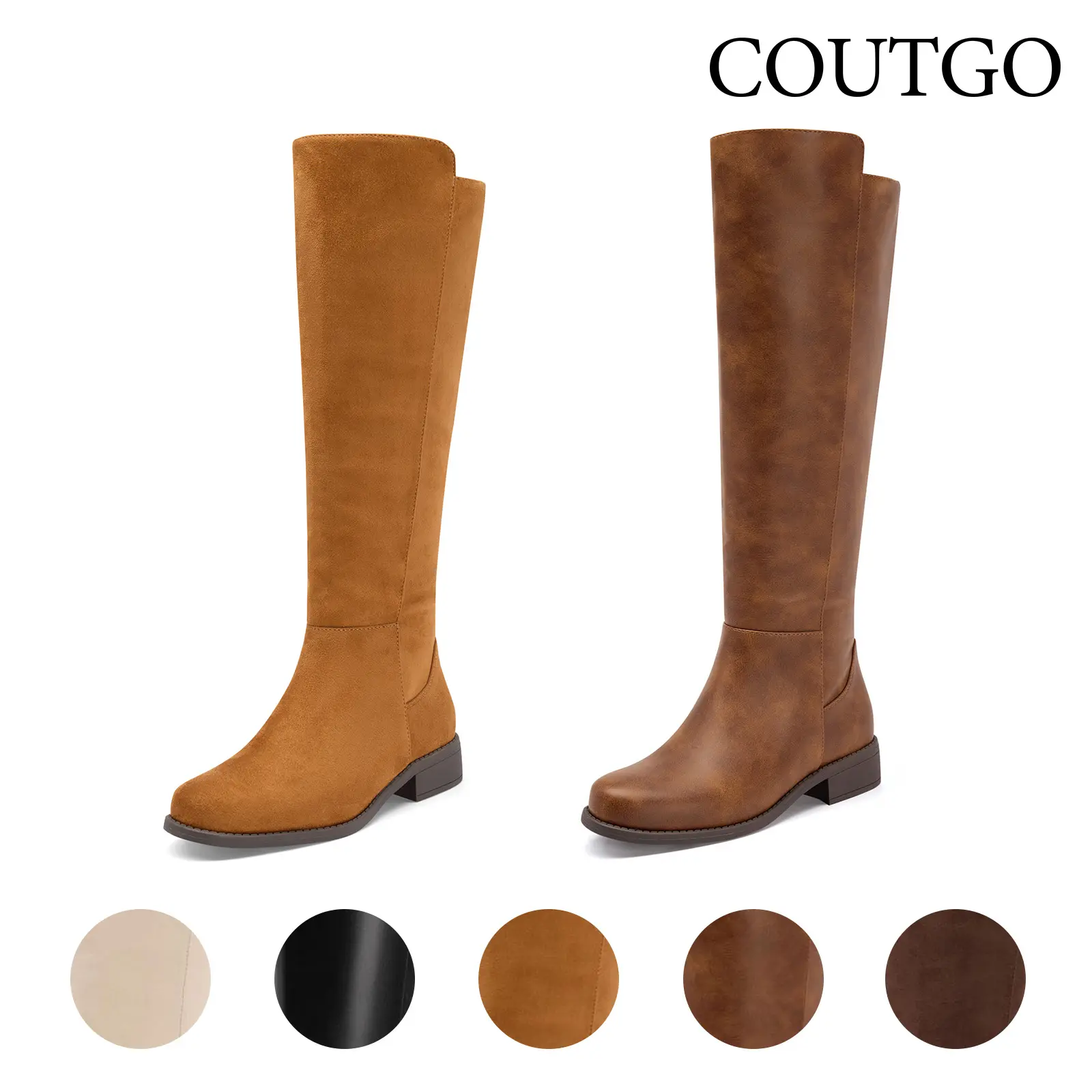 Coutgo Women's Soft Suede Minimalist Chunky 1.3in Heel Knee High Riding Boots - Round Toe, Side Zip, Rubber Sole, Fall Winter Footwear, Women's Fashion Walking Shoes,outdoorfun