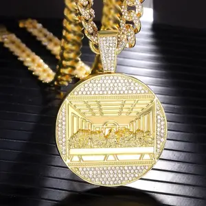 1pc Hip Hop Style Last Supper Pendant Round Plate Dinner Pendant 14mm Charm Cuban Chain Necklace - Mens Chain Womens Chain for Casual Attire or Special Occasions