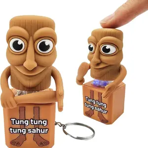 Funny Italian Brainrot Tung Tung Sahur Realistic Sound Keychain - Viral Stress Relief Toy, Press Button Fidget Toy Gift for Adults Kids